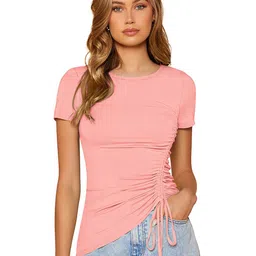 Sitanjali Boat Neck Ruched Tie-Up Detail Fitted Top-picture-30