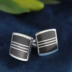 Kavove Black & Silver-Toned Square Shape Cufflink-image-94