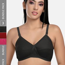 StyFun Pack of 3 All Day Comfort Full Coverage Bra LS_Cross_Bra_BlackPinkMaroon_B-53
