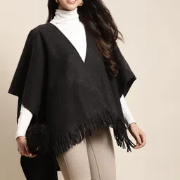Qurvii Women Black Longline Waterfall Shrug-image-36
