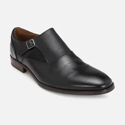 Louis Philippe Men Black Solid Leather Formal Monks-picture-38