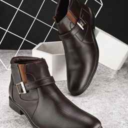 HERE&NOW Men Brown Round Toe Formal Monks shoes-image-20