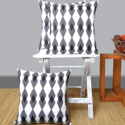 ans White PolyCanvas Geometric 16 x 16 Inches Cushion Cover (Set Of 3)-picture-24