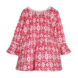 KiddoPanti Girls Tribal Printed Bell Sleeves Cotton A-Line Kurta-picture-35