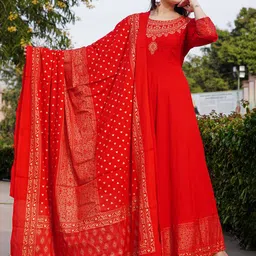 NEW STYLISH Ethnic Motifs Printed Round Neck Anarkali Kurta With Dupatta-picture-28