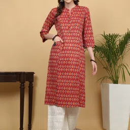 KALINI Ethnic Motifs Printed Mandarin Collar Cotton Straight Kurta-picture-49