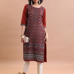 Vishudh Rust Floral Printed Straight Kurta-image-27
