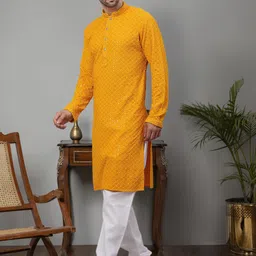 Jompers Ethnic Motifs Embroidered Sequinned Pure Cotton Kurta with Churidar-image-65