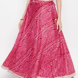 Clora Creation Bandhani Print Flared Maxi Skirt With Gotta Patti Detail-27