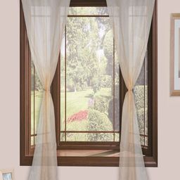 Homefab India Beige 2 Pieces Striped Sheer Door Curtains-image-37