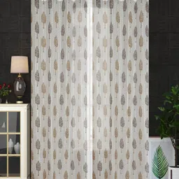 Homefab India Brown & White Set of 2 Floral Sheer Door Curtain-image-82