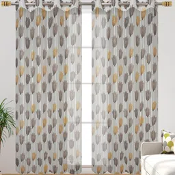 Homefab India Brown Set of 2 Floral Sheer Door Curtain-image-73