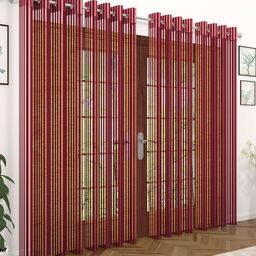 Story@home Maroon Set of 4 Striped Sheer Door Curtain-18