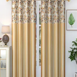 Homefab India Stylish Fern Beige & Brown 2 Pieces Floral Printed Long Door Curtain-20