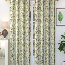 Homefab India Fern Cream & Brown 2 Pieces Floral Long Door Curtains-image-65