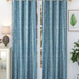 Homefab India Oak Tree Blue & White 2 Pieces Abstract Printed Long Door Curtains-image-42