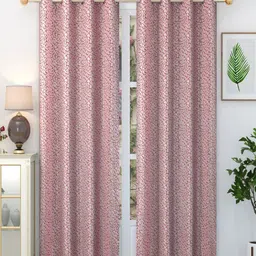 Homefab India Crystal Maroon & Pink 2 Pieces Abstract Printed Long Door Curtains-14