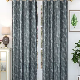Homefab India Grey & White 2 Pieces Long Door Curtain-image-27