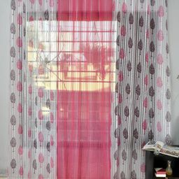 Homefab India Pink & White 3 Pieces Floral Printed Sheer Long Door Curtains-image-8