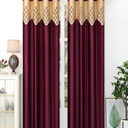 Homefab India Burgundy Set of 2 Long Door Curtain-image-81