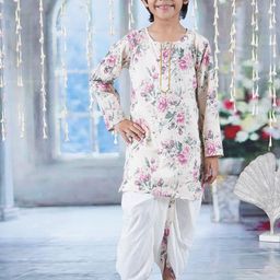 Little Bansi Boys Floral Printed Regular Gotta Patti Pure Cotton Kurta with Dhoti Pant-image-87
