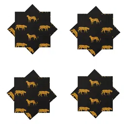 HANDICRAFT PALACE Black & Yellow 6 Pieces Printed Square Cotton Table Napkins-22