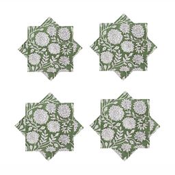 HANDICRAFT PALACE Green & White 6 Pieces Cotton Floral Printed Napkins-14