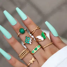 Jewels Galaxy Set Of 8 Gold-Plated Stone-Studded Butterfly Inspired Stackable Rings-image-11