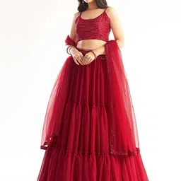 FABPIXEL Embroidered Sequinned Semi-Stitched Lehenga & Unstitched Blouse With Dupatta-15