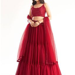FABPIXEL Embroidered Sequinned Semi-Stitched Lehenga Choli With Dupatta-picture-5