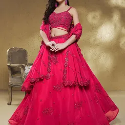 FABPIXEL Embroidered Sequinned Semi-Stitched Lehenga & Unstitched Blouse With Dupatta-picture-30