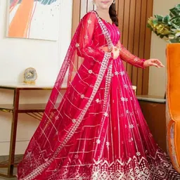 BAESD Girls Embroidered Net Semi-Stitched Lehenga & Unstitched Blouse With Dupatta-picture-1