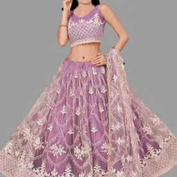 BAESD Girls Embroidered Thread Work Semi-Stitched Lehenga & Unstitched Blouse With Dupatta-picture-53