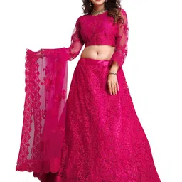 KALINI Embroidered Thread Work Semi-Stitched Lehenga & Unstitched Blouse With Dupatta-image-91