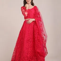 KALINI Embroidered Thread Work Semi-Stitched Lehenga & Unstitched Blouse With Dupatta-picture-14