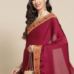 Mitera Maroon & Golden Gotta Patti Solid Saree-image-10