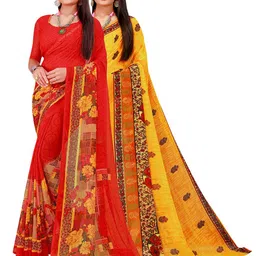KALINI Pack Of 2 Red & Yellow Pure Georgette Saree-picture-27