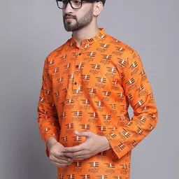 Armaan Ethnic Quirky Printed Band Collar Block Print Straight Kurta-69