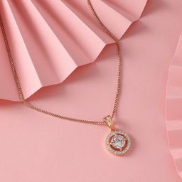 AMI Rose Gold-Plated CZ-Studded Pendant With Chain-5