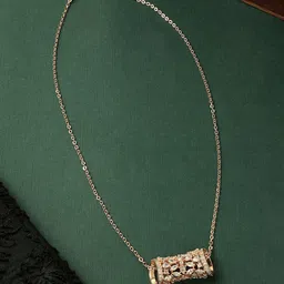 AMI Rose Gold-Plated Contemporary Cubic Zirconia Studded Pendant With Chain-image-37