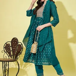 VredeVogel Ethnic Motifs Embroidered Chanderi Silk Kurta with Trousers & Dupatta-picture-28