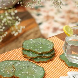DULI Set of 6 Green Mint Flakes Resin Coaster-18