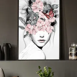 Art Street Pink & White Girl Flower Bouquet Framed Canvas Print Wall Art-image-53