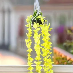 Akaar Yellow Hanging Artificial Flower With Pot-image-5