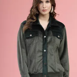 plusS Green Colourblocked Tailored Jacket-47