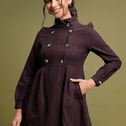 Tokyo Talkies Maroon Mock Collar Hip Length Cotton Princess Coat-image-26