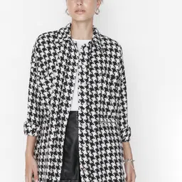 Trendyol Geometric Printed Spread Collar Longline Open Front Jacket-14