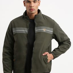 SHOWOFF Geometric Printed Mock Collar Windcheater Bomber Jacket-5
