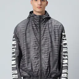 Bewakoof AIR Striped Windcheater Hooded Open Front Jacket-43