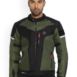 Royal Enfield Colourblocked Stand Collar Windcheater Biker Jacket-image-17